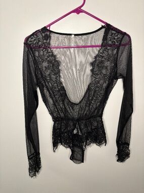 Long Sleeve Lacy Elegant Black Lingerie Teddy